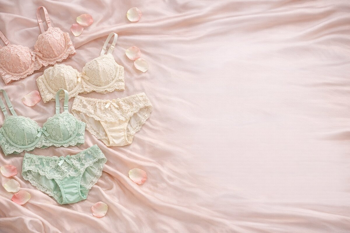 Lace lingerie laid on blush satin